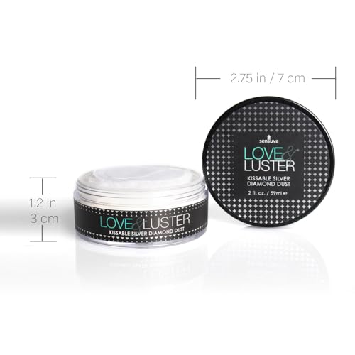 Sensuva Love & Luster Kissable Diamond Dust | Comes with Puffer 2 oz Jar Candy Scent & Flavored Highlighter, Mica Powder, Silver Body Shimmer Face Highlighter Powder, Illuminator for Party & Festival