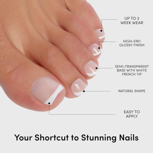 Glamnetic White French Tip Press On Toenails - 32 Pc Fake Pedi Kit