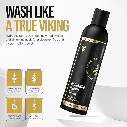 The Beard Struggle Radiance Beard Wash ? Gold Collection, Asgardian Secret ? Cleanse, Nourish & Soften ? Beard Cleanser for Men (8 fl oz)