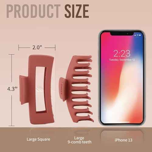 LuSeren 8 Pack Hair Clips for Women 4.3 Inch Large Hair Claw Clips for Women Thin Thick Curly Hair, Big Matte Banana Clips,Strong Hold jaw clips Black Orange Dark Brown Light rose