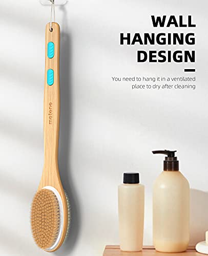 Metene Shower Brush with Soft and Stiff Bristles, Bath Dual-Sided Long Handle Back Scrubber Body Exfoliator for Wet or Dry Brushing