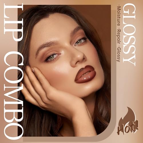 HOSAILY Lip Gloss & Liner Combo Set – Brown