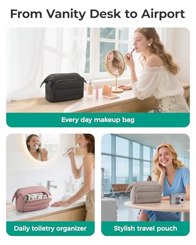 BAGSMART Travel Makeup Bag with Wide-Open Design & Organizer Pockets