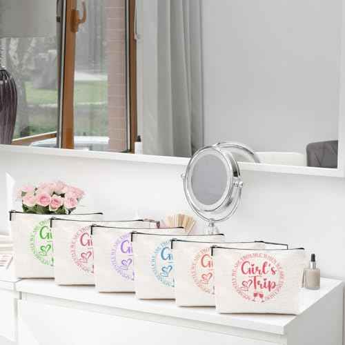6Pcs Girls Trip Gifts Girls Weekend Makeup Bag Girls Trip 2025 Gifts Favors Summer Gifts Cosmetic Bag Toiletry Bag Zipper Pouch Weekender Bags for Women Girl Friendship Bachelorette Party Birthday