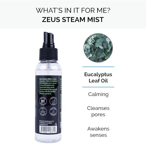 ZEUS Natural 100% Eucalyptus Essential Oil Shower Steam Mist, Aromatherapy Spray for Room, Bath, Congestion & Pre-Shave, Sauna & Spa Steam Mist (MADE IN USA) 4 oz.