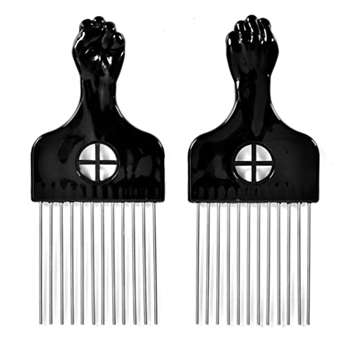 2 Pack Metal Afro Hair Picks with Fist Handle - Black