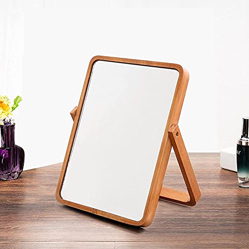 Vintage Wooden Table and Wall-Mounted Makeup Mirror - 8x11 inch