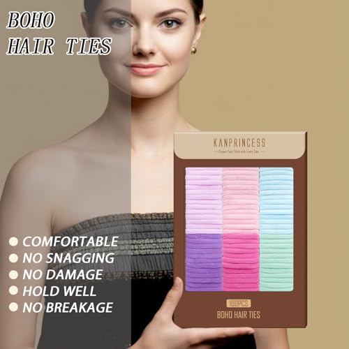 Kanprincess No-Damage Nylon Hair Ties - 100PCS Macaron Colors, Gentle & Secure Hold for Women & Kids