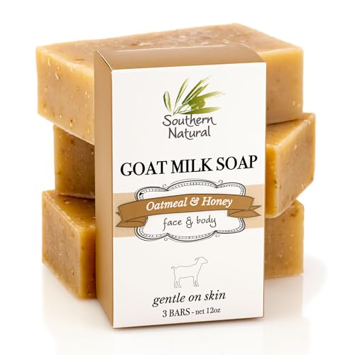 Southern Natural Oatmeal Soap Bar - 3 Pack - Unscented Goat Milk Soap For Dry, Sensitive Skin. Natural, Handmade Soap For Men, Women Kids & Baby. Fragrance Free (Each Bar 4-4.5 oz)