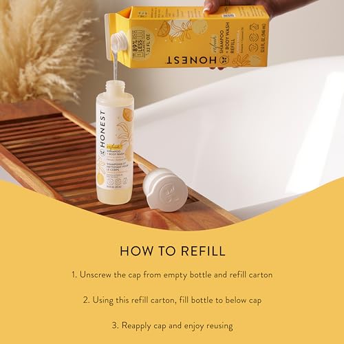The Honest Company 2-in-1 Cleansing Shampoo Body Wash Refill Carton, Gentle for Baby, Naturally Derived, Tear-free, Hypoallergenic, Citrus Vanilla Refresh, 32 fl oz, (Pack of 2)