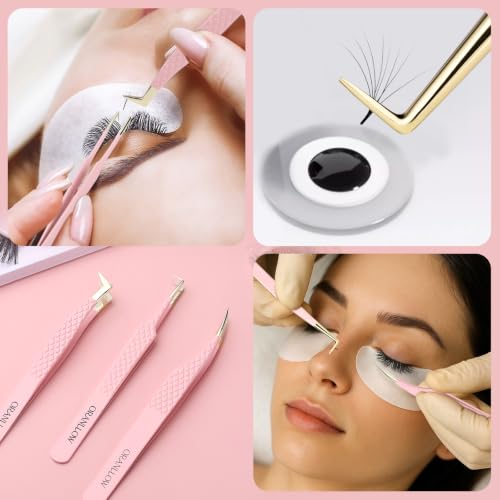 Oranllow 3 Pcs Precision Fiber Tip Lash Tweezers Set for Eyelash Extensions - Variation 3
