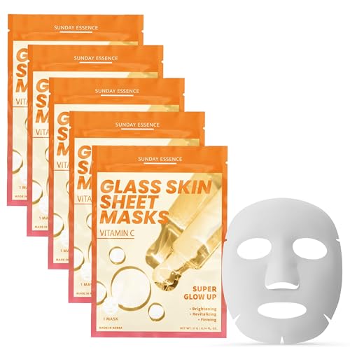 Vitamin C Face Mask For Glass Skin ? Hydration & Revitalization For Dull Skin ? Dermatologist Tested, Anti-Aging Korean Skin Care ? Vegan, Cruelty-Free, Clean Beauty ? 5 Sheets