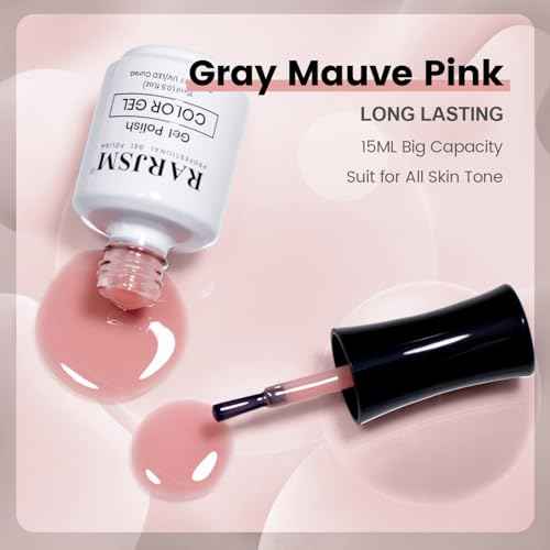 RARJSM Nude Gel Nail Polish Gray Mauve Pink Neutral Skin Tone Sheer Jelly Gel Polish 1PC 15ml Single Bottle Cream Transparent Pink Nail Gel Polish Soak off UV LED Cured for Home Salon DIY Manicure