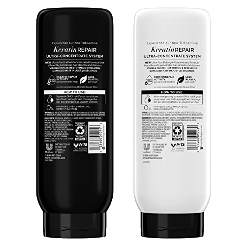 TRESemm? Ultra Keratin Repair Concentrate Shampoo And Conditioner For Damaged Hair Visible Repair in 30 Seconds, Fast-Lather And Fast-Detangle Technology, 2X More Washes Combo Pack, Black