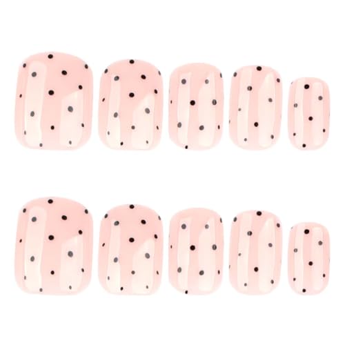 Foccna Glossy Square Press On Nails - 24pcs Polka Dot Design