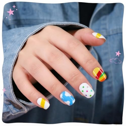 Plauva 192 Pieces Kids Press On Nails Set - 8 Styles for Girls
