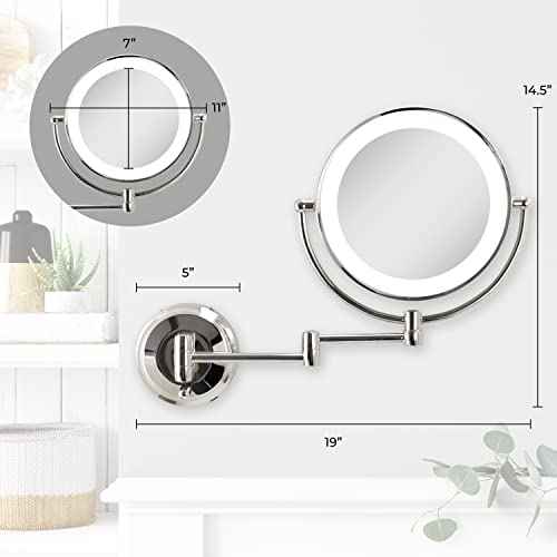 Zadro 11" LED Wall Mounted Makeup Mirror 10X/1X Shaving Mirror Plug in or Battery Operated Vanity Mirrors for Wall (Large | 10X/1X | 11" x 14.5", Chrome)