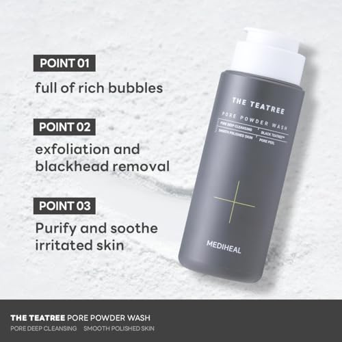 Mediheal Teatree Pore Powder Wash (1.76 oz) - Mild Pore Deep Cleanser with Gentle and Rich Salicylic Bubbles to Remove Blackhead