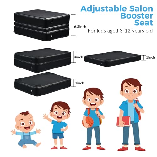 L'aimefois Salon Booster Seat for Kids - Height Adjustable,Easy to Clean & Storage,Breathable£¬Leather Barber Booster Seat for Kids Hair Cutting,Black