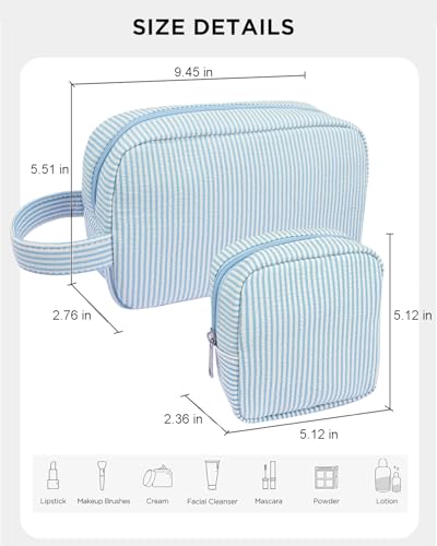 2Pcs Mini Makeup Bag Set with Compartments & Mesh Pockets