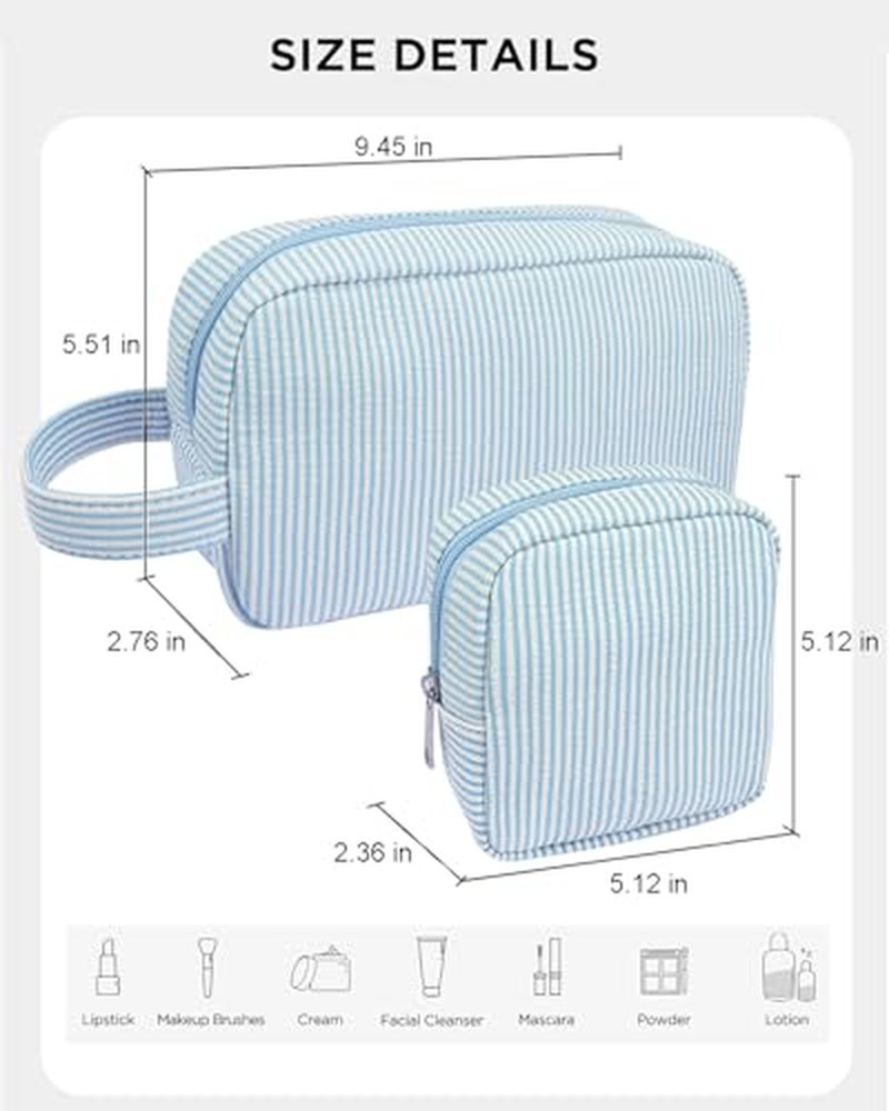 2Pcs Mini Makeup Bag Set with Compartments & Mesh Pockets