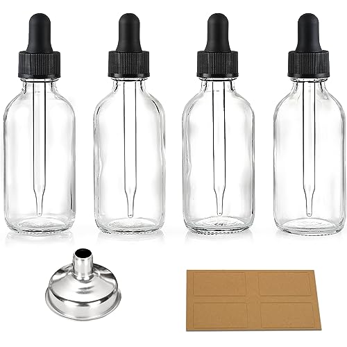 4Pcs 2oz Clear Glass Dropper Bottles with Funnel & Labels