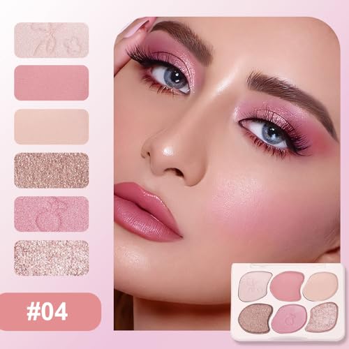 6-Color Eyeshadow Palette with Mirror – Pigmented, Blendable Makeup