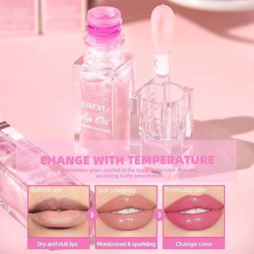 Hydrating Lip Gloss Transparent Lip Care, Magic Color Changing Moisturizing Lip Glow Oil Plumping Glimmer Glow Lipstick, Long Lasting Moisturizing Non-sticky Fresh Texture Lip Oil(201#Change Color)