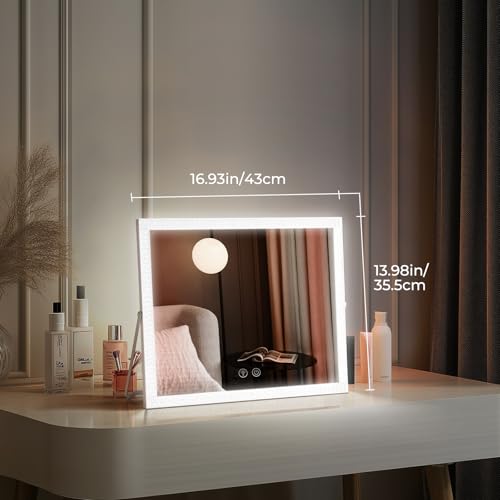Vanity Mirror with Lights,RGB & 3 Dimmable Light Modes Makeup Mirror with Touch Control,Light Up Mirror for Desk,360¡ÆRotation,14x17 Inch