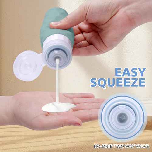 Travel Bottles for Toiletries, 4pcs Tsa Approved 3oz Travel Size Containers, BPA Free Leak Proof Premium Silicone Bottles, Refillable Liquid Squeezable Accessories W/Toiletry Bag(Mint)