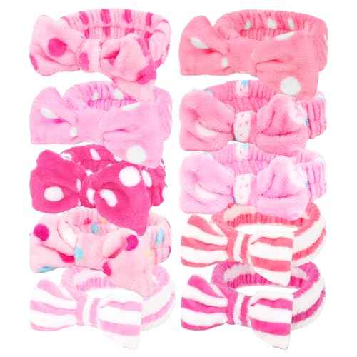Casoty 10 Pcs Skincare Headbands - Soft Coral Fleece Spa & Yoga Face Washing Bow Headbands
