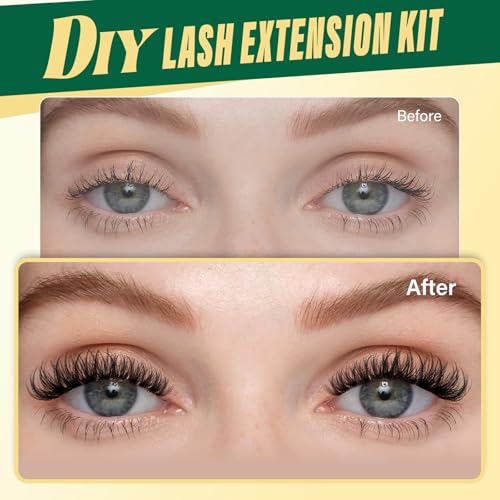 KEYYOULASH Lash Clusters Kit Volume 144pcs 8-18MIX Lash Extension Kit Thick Lash Clusters D curl with Bond and Seal,Remover,Applicators for DIY Thin Band Eyelash Clusters at Home (KY04 Kit)