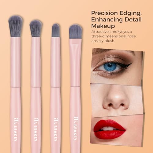 BEAKEY Pink Makeup Brushes Set?10 Pcs Taklon Bristles for Foundation Powder Blush Contour Eyeshadow & Concealer with Durable Birch Handles
