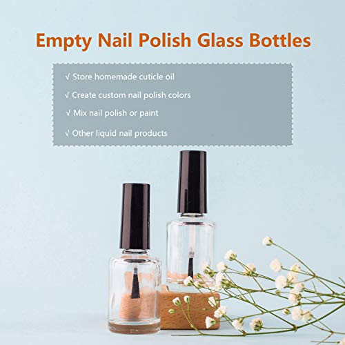20PCS Empty Nail Polish Bottles 15ML Clear Glass Refillable
