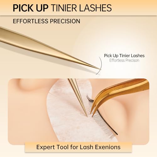 MGER Isolation Tweezers for Eyelash Extensions - Straight & Pointed Isolation Tweezers for Individual Lashes, Effortless Application with Precision Tweezers, Gold