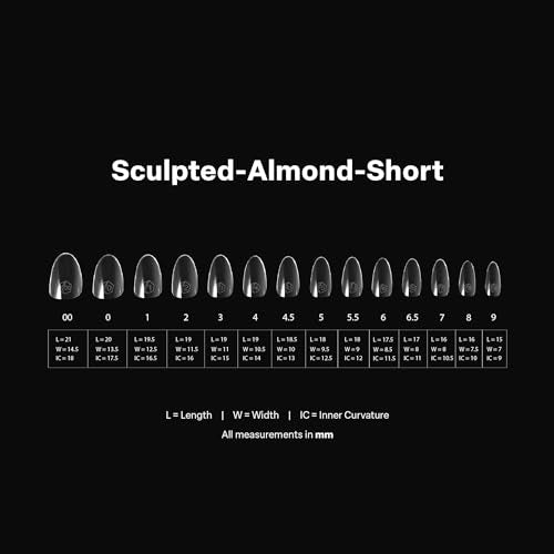 Aprés Gel-X Sculpted Almond Short Nail Tips Box – 280 Tips, 14 Sizes + Half Sizes