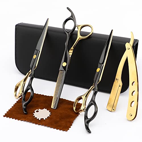 Professional Black Gold Hairdressing Teeth Scissors Stainless Steel Barber Hair Cutting Sets Salon Multifunctional Thinning Straight Shears Tools for Mother Father's Gift