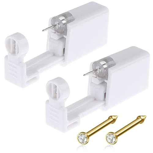 Nose Piercing Gun Kit - 6Pcs Self Nose Piercing Kit Unit Disposable Nose Piercing Gun Including 2Pcs Nose Piercing Gun with 2Pcs Built-in Nose Studs and 2Pcs Clean Tools for Nose Cartilage Tragus Helix Piercing Kit(Gold)