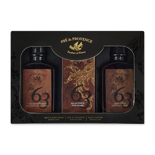 Pre de Provence No. 63 Men¡¯s Gift Set ? Shower Gel, Eau de Toilette & Body Lotion ? 3-Piece Grooming Kit with Masculine Fragrance