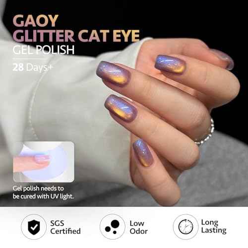 GAOY Glitter Cat Eye Gel Polish Kit with Magnet, 6 Colors Colorful Holographic Nail Polish Set, UV Cure Gel for DIY Manicure at Home
