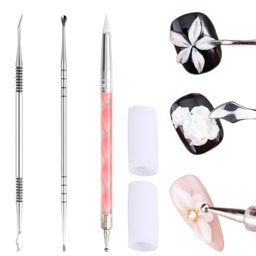3D Nail Art Sculpture Pen Set - Double-Head Stainless Steel (3 Pcs)