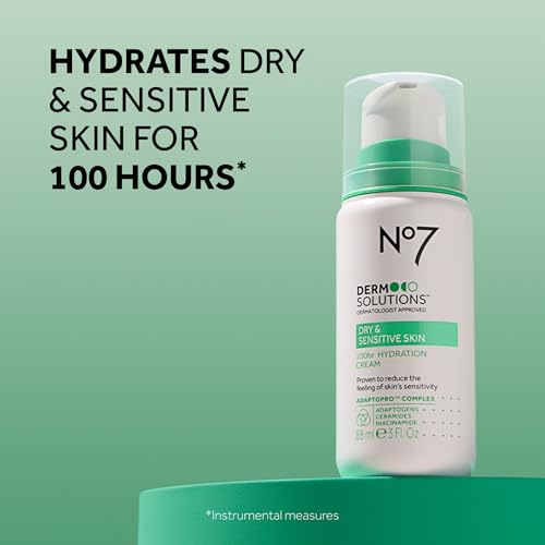 No7 Derm Solutions 100hr Hydrating Face Moisturizer - Face Cream Formulated with Ceramides, Niacinamide & Adaptogens to Help Maintain Moisture Barrier - For Sensitive & Dry Skin (3 Fl Oz)