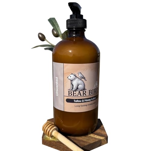 100% Grass-Fed Tallow & Raw Honey Lotion with Olive Oil, (UNSCENTED)