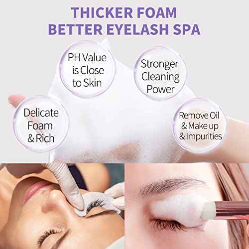 LANBENA 100ml Eyelash Extension Cleanser/Shampoo with AMINO ACID, Oil Free Foam Bath Lash Cleaning Kit with Brush,Home Salon Use