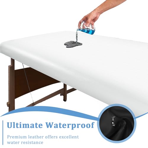 Leather Massage Table Cover Protector Wipeable Massage Table Cover Fitted Replacement Sheet Covers for Massage Bed/Spa Bed/Lash Beds, Fits 28-32" Wide (Pure White, 1Pcs)