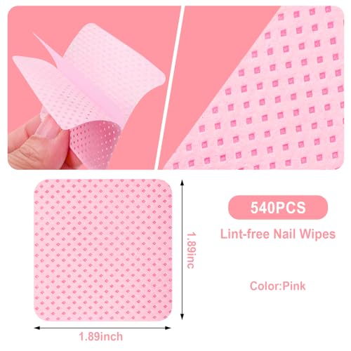Pink Lint Free Nail Wipes - 540PCS Nail Polish Remover Pads for Manicure