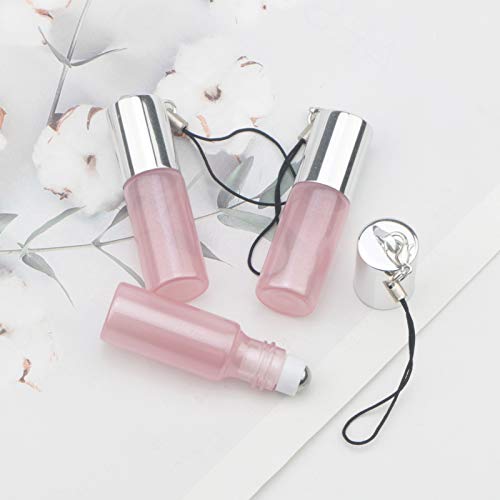 10Pcs Glass Roll-on Bottles 5ml 1/6oz Pink Pearly Roller Vials for Essential Oils Fragrance Perfume Aromatherapy Lip Balms