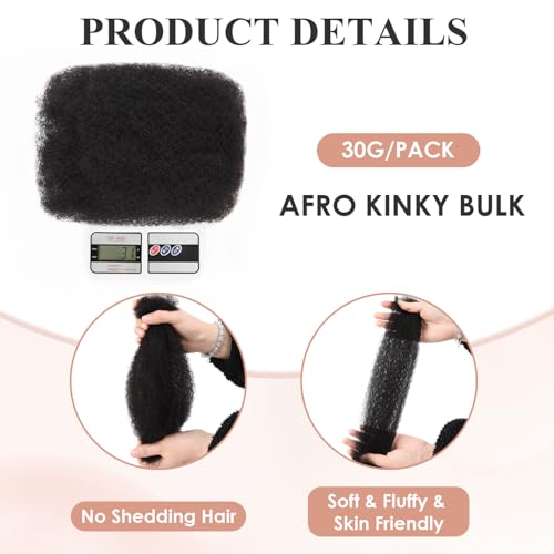 Teresa Afro Kinkys Bulk Human Hair For Twists, Afro Kinky-Curly Human Hair Bulk For Dreadlocks Extensions,Bulk Human Braiding Hair Natural And Soft (18 Inch, 30g/Pack)