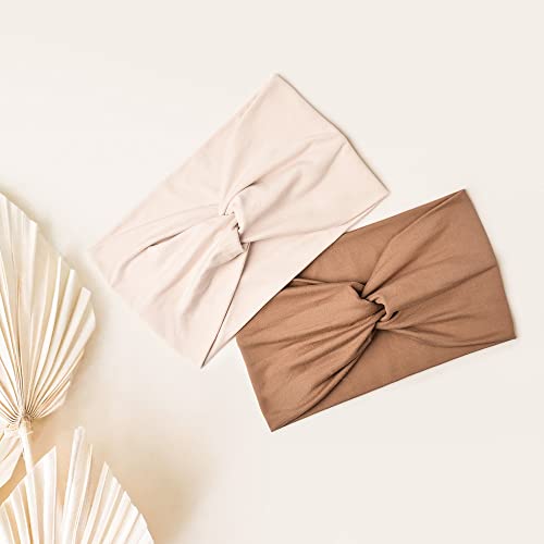 Jesries Wide Turban Headbands for Women (10-Pack, Caramel)