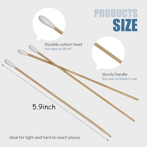 100 Pcs 6-Inch Bamboo Cotton Swabs for Cleaning, Makeup, Pet & Jewelry Care